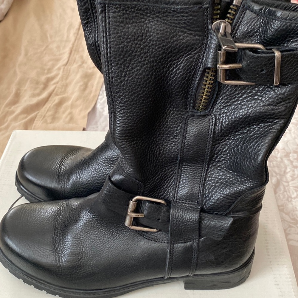 Steve Madden Black Moto Boots with Buckle Detail